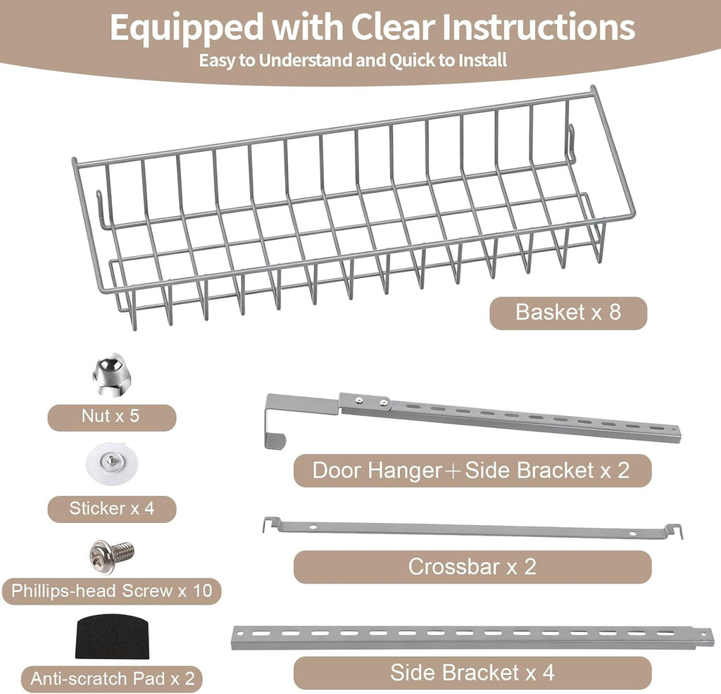 ElegantArray 8-Tier Pantry Door Organizer Hanging Storage Basket Light Gray
