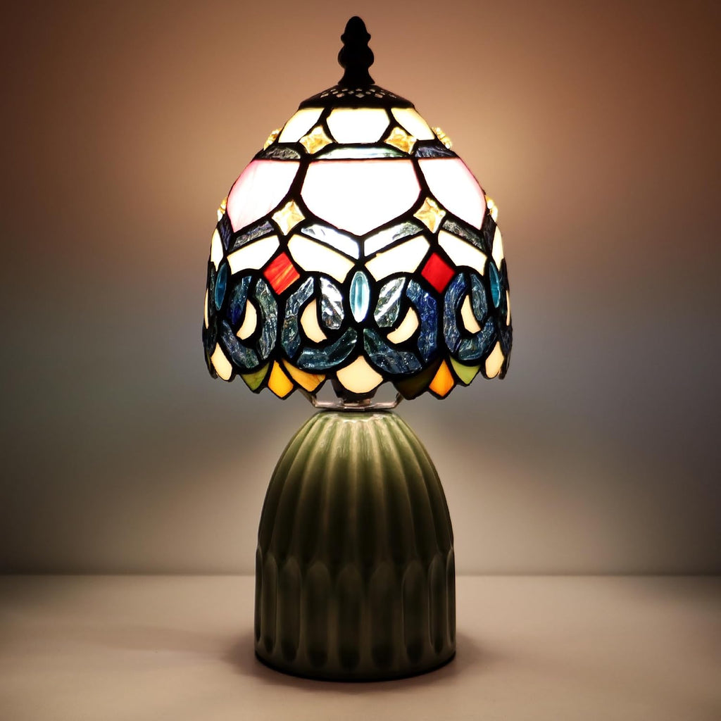 Tiffany Stained Glass Mushroom Table Lamp 12.5 Inch -Pink Jewelry