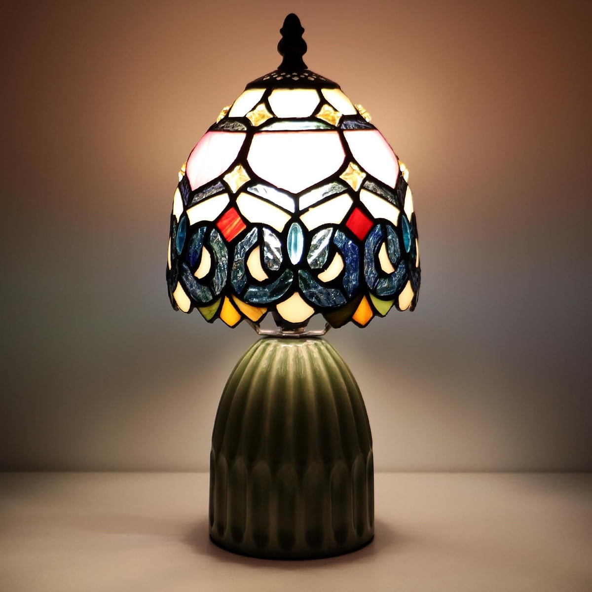 Tiffany Stained Glass Mushroom Table Lamp 12.5 Inch -Pink Jewelry