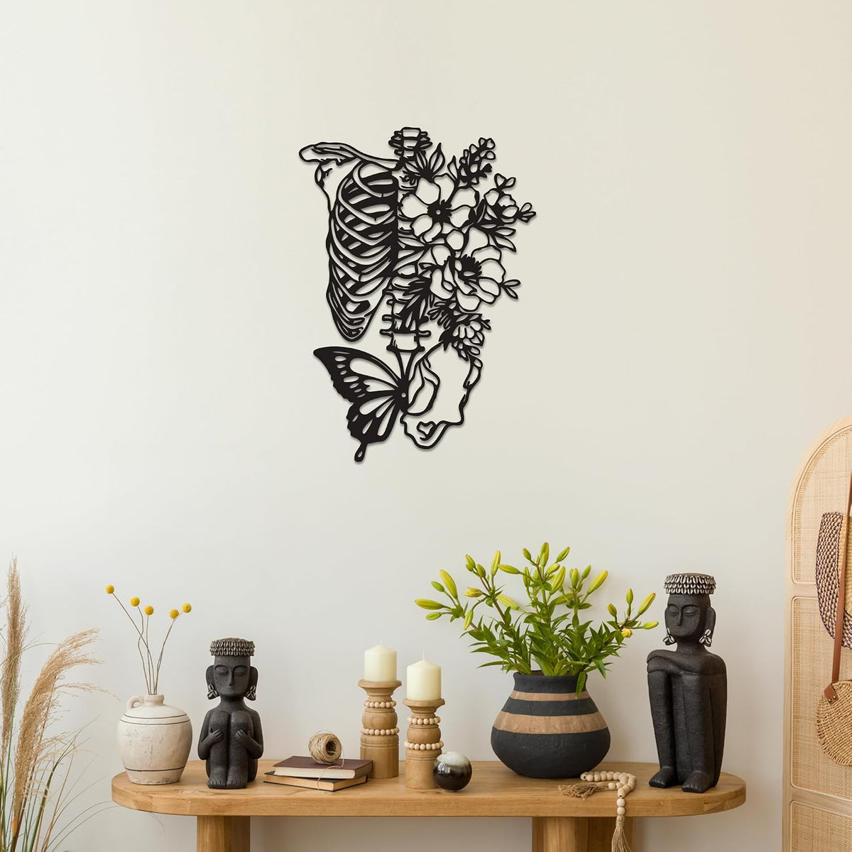 Rajukit Skull & Butterfly Wall Art, Gothic Decor