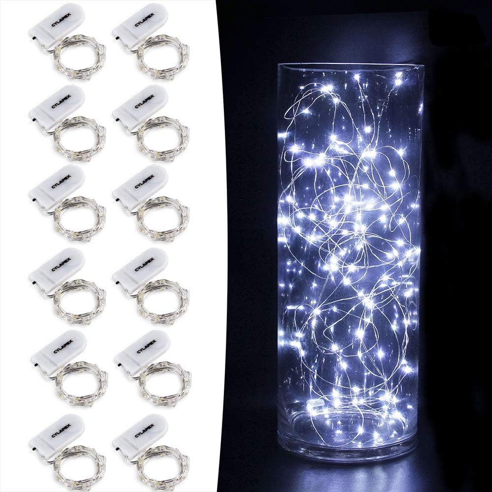 CYLAPEX 12 Pack Fairy Lights Battery Operated 7ft 20 LED Mini String Lights Silver Wire Firefly Starry Moon Lights for Wedding Mason Jars Party Christmas Centerpiece Table Decorations, Cool White