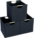 HOONEX Collapsible Storage Bins, 12x12x12in Storage Cubes Linen Fabric, 3 Pack, Storage Baskets with Wooden Carry Handles and Sturdy Heavy Cardboard, for Home, Office, Car, Nursery, Dark Grey