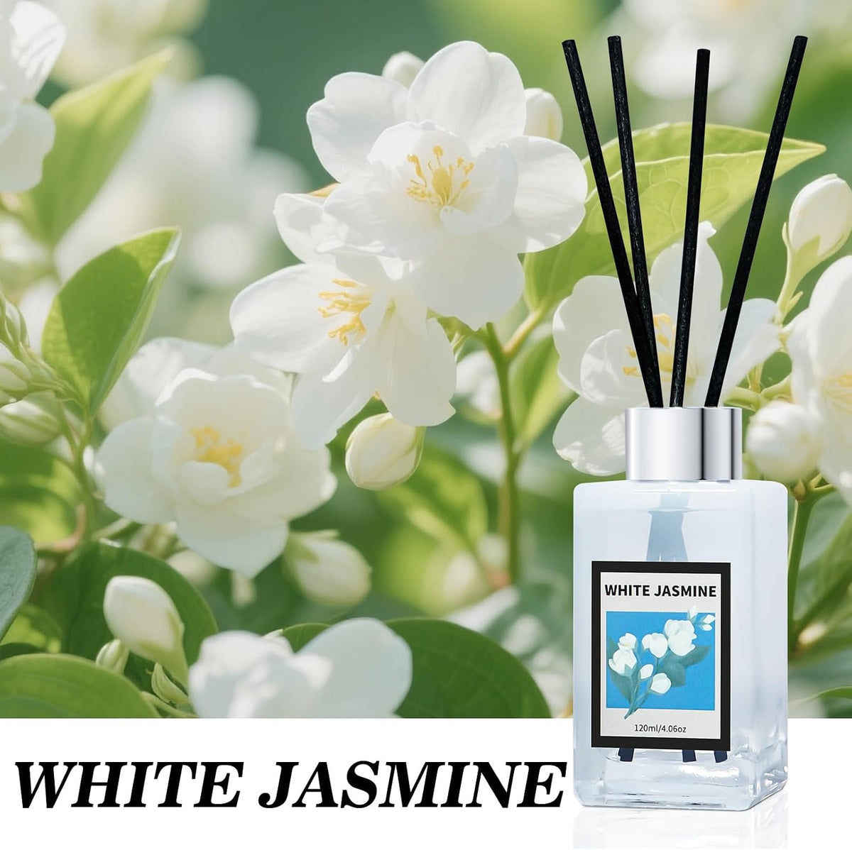 4.06 oz Reed Diffuser Set White Jasmine Air Freshener for Home