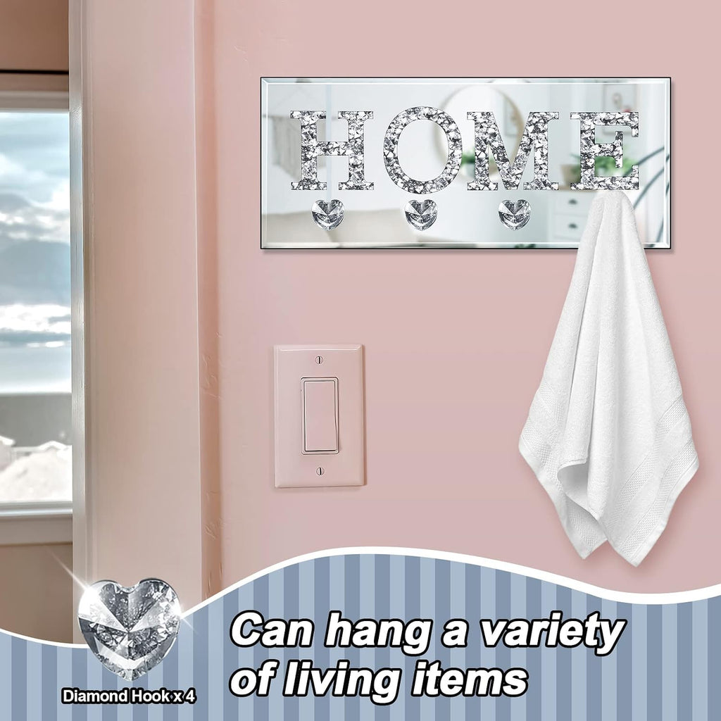 Yalikop Mirrored Key Holder Wall Decor with Heart Hooks, Silver
