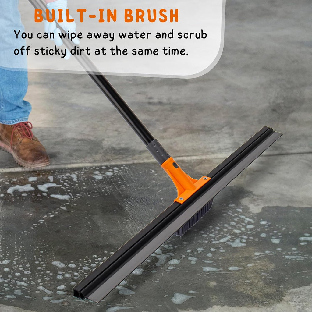 Floor Squeegee Broom, 56’’ Long Handle Water Wiper with Small Brush, 30'' Large Heavy Duty Household Squeegee for Concrete, Epoxy, Garage, Deck Cleaning