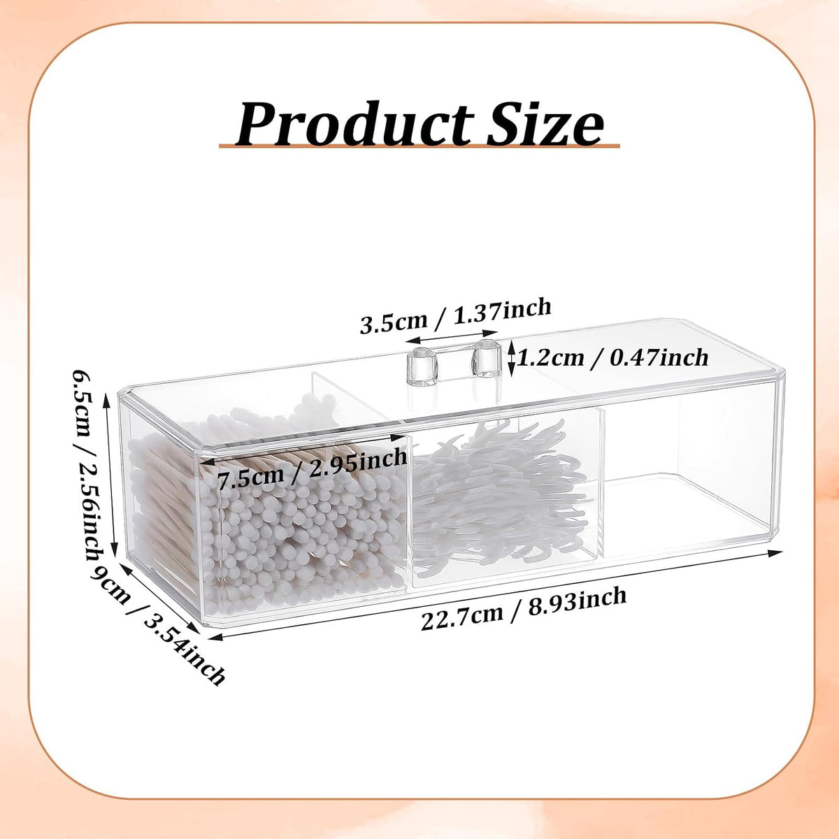 3 Pack Clear Acrylic Organizer with Lid, 3 Compartments Cotton Ball and Swab Holder Jar, Waterproof Bathroom Storage Containers for Vanity, Makeup Pads, Cosmetics, 8.94x3.54x2.56 Inch