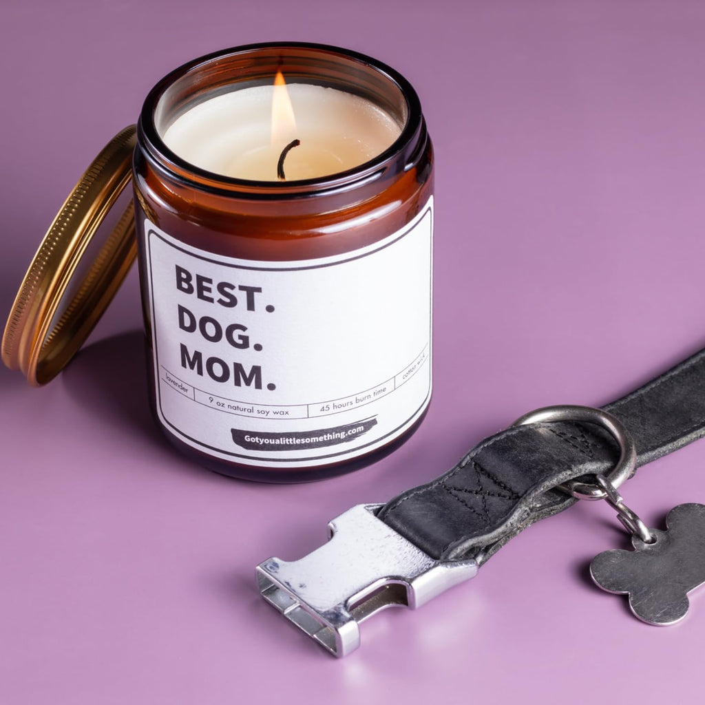 Best Dog Mom Scented Candle | Lavender Vanilla, 100% Soy Wax, Long Burn Time | Dog Mom Gifts for Women, New Puppy Funny Present Idea for Pet Lover, Fur Mama Birthday Gift for Friends, Coworkers