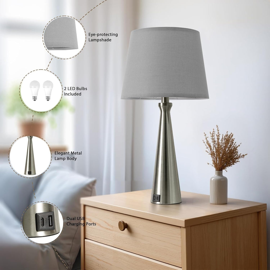 Seealle Touch Table Lamps for Living Room Set of 2（Grey Shade）