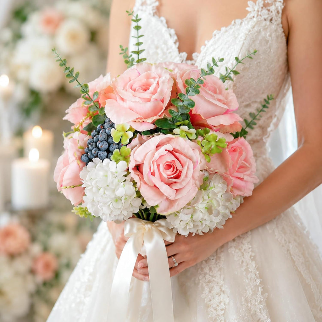 Pink Roses Artificial Flowers Arrangements for Table Rose Bouquet Indoor