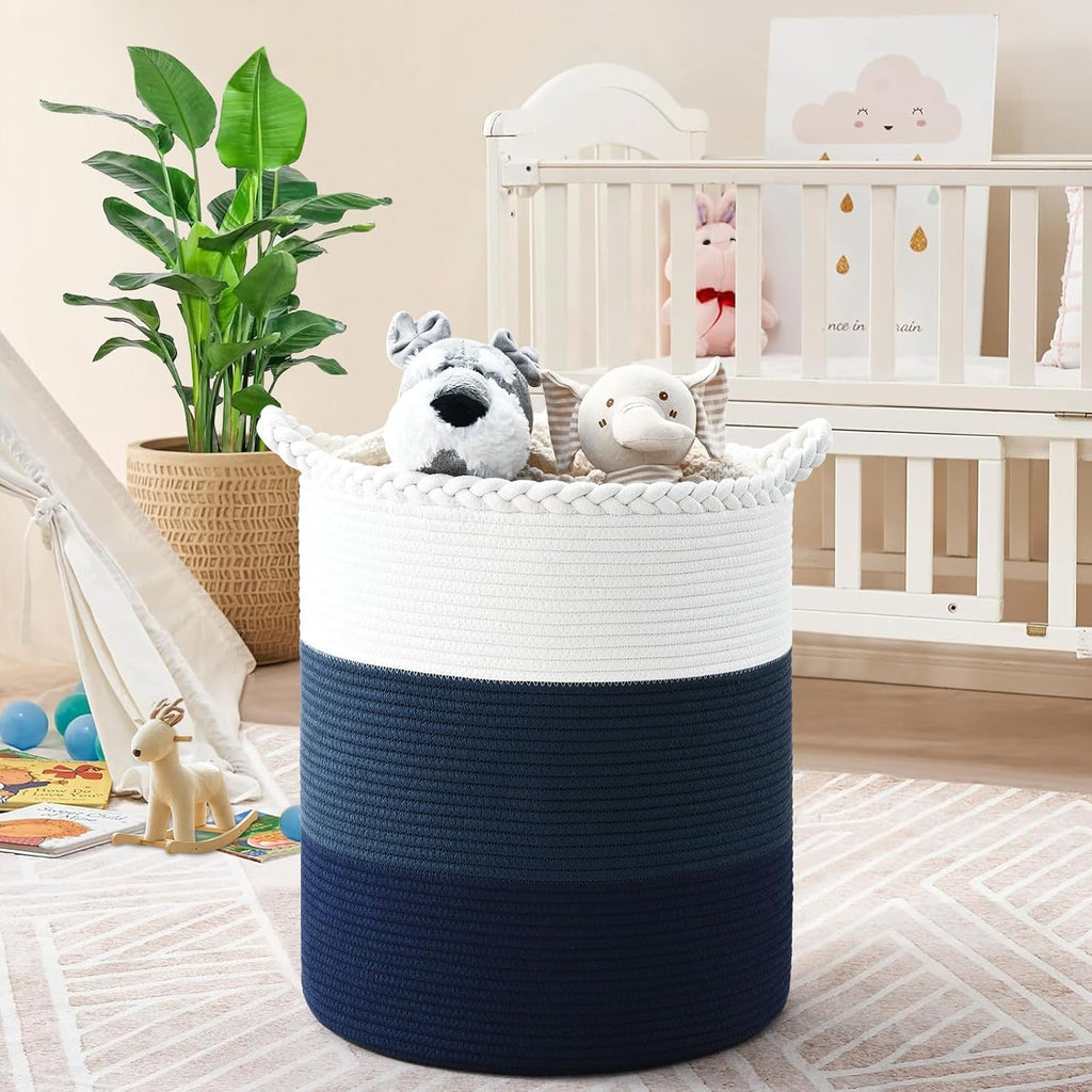 Cotton Rope Laundry Basket Hamper with Reinforced Handles