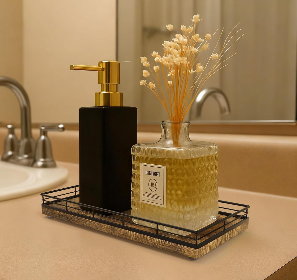 Bathroom Vanity Tray for Countertop, 12" x 6" Wood Toilet Tank Tray