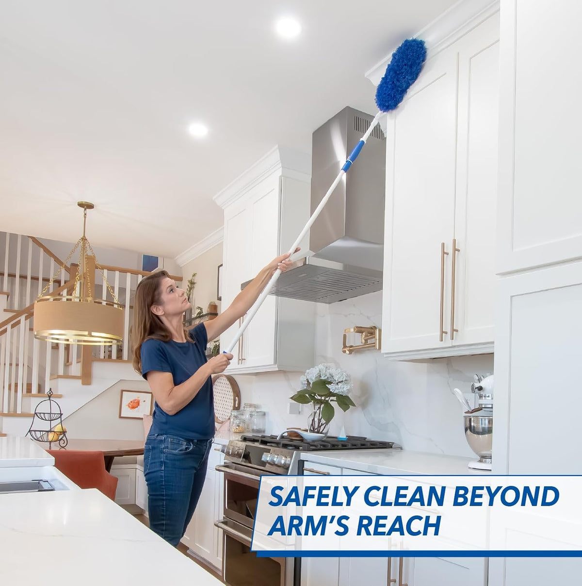 Unger Connect and Clean Dusting Kit with 4' Steel Pole, Features Microfiber Duster, Cobweb and Corner Duster and Wide Blind Duster, High-Access Dusting and Cleaning of Blinds, Windowsils, Cabinets