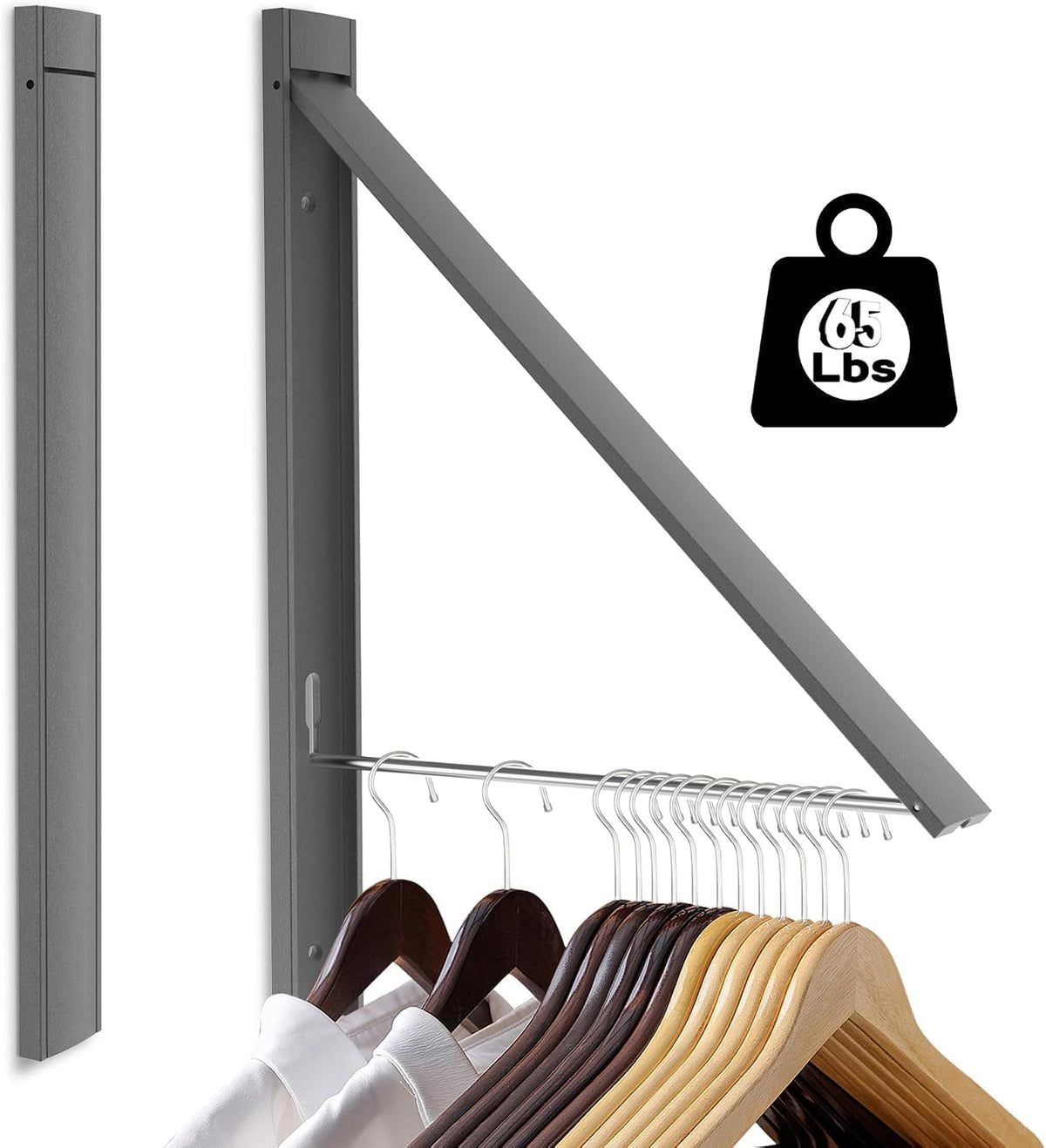Foldable Wall Mount Drying Rack, 65lb, Space Saving Gray