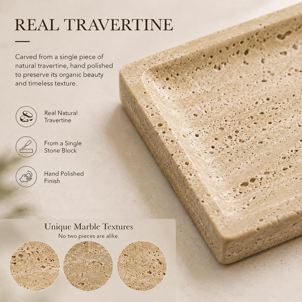 Stone Travertine Tray for Vanity Countertop, Small Beige Marble Tray