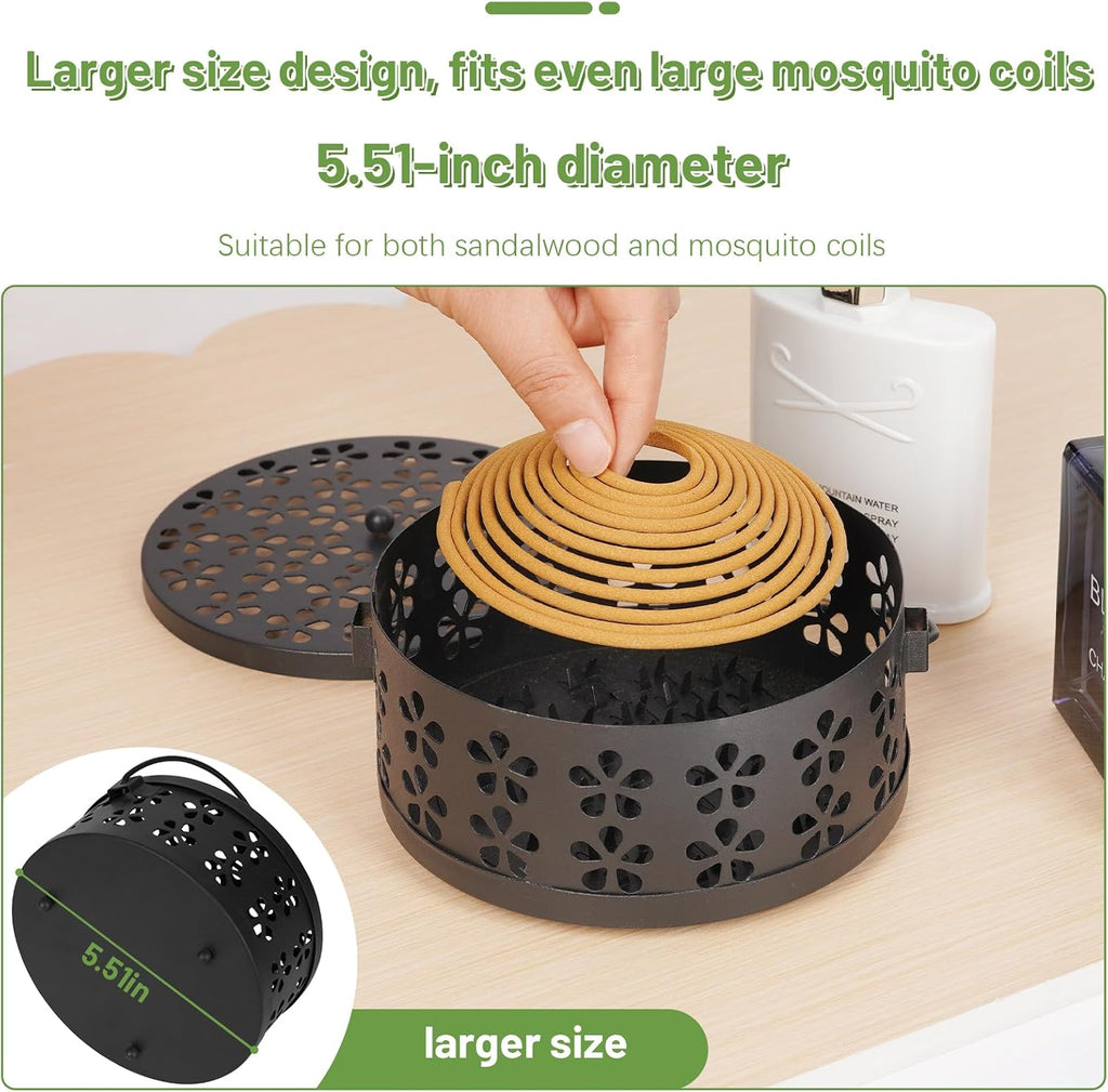 Portable Iron Mosquito Coil Holder with Handle, Black
