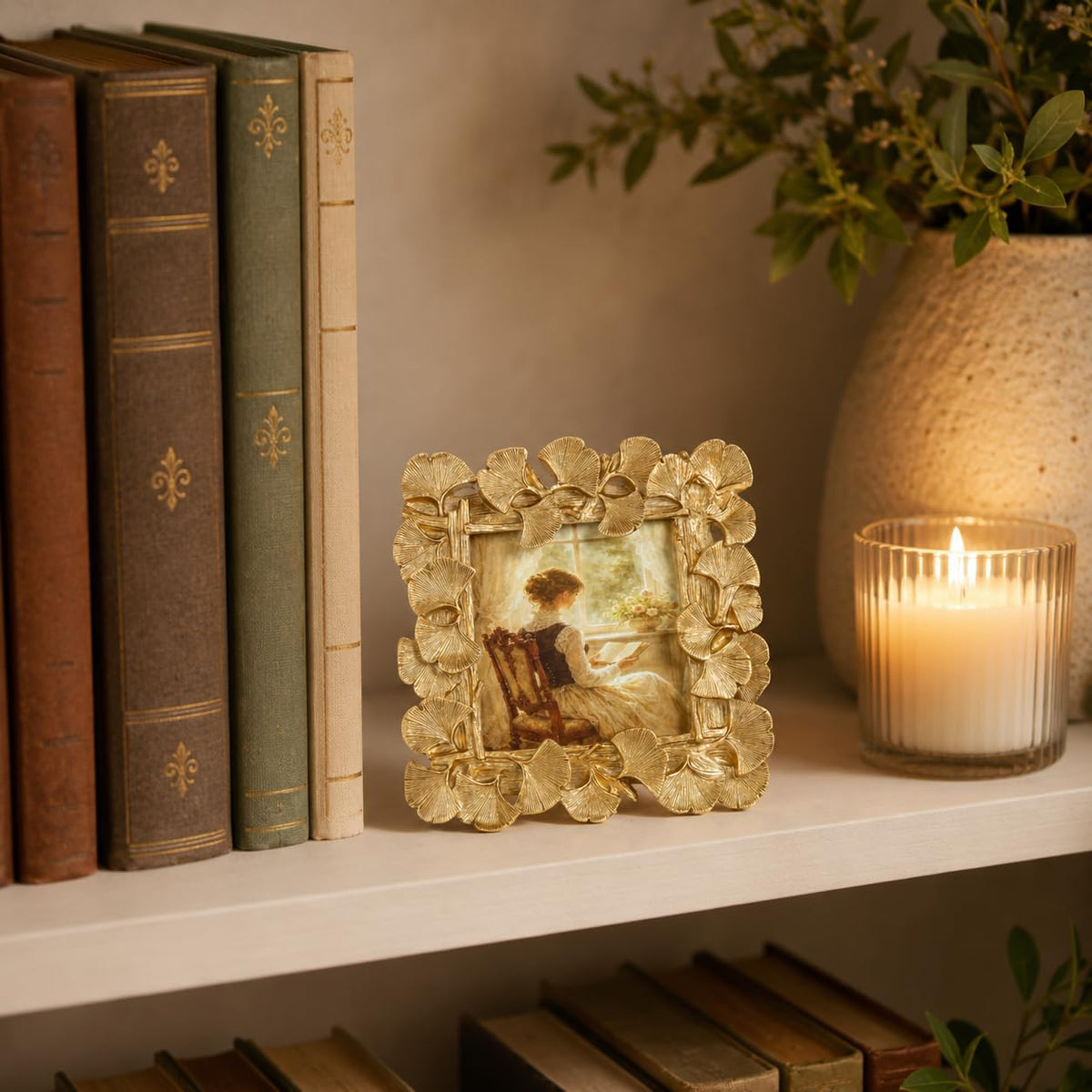 Vintage Picture Frames, Gold Vintage Frame, Leaf, Gold, 4x4 Inch