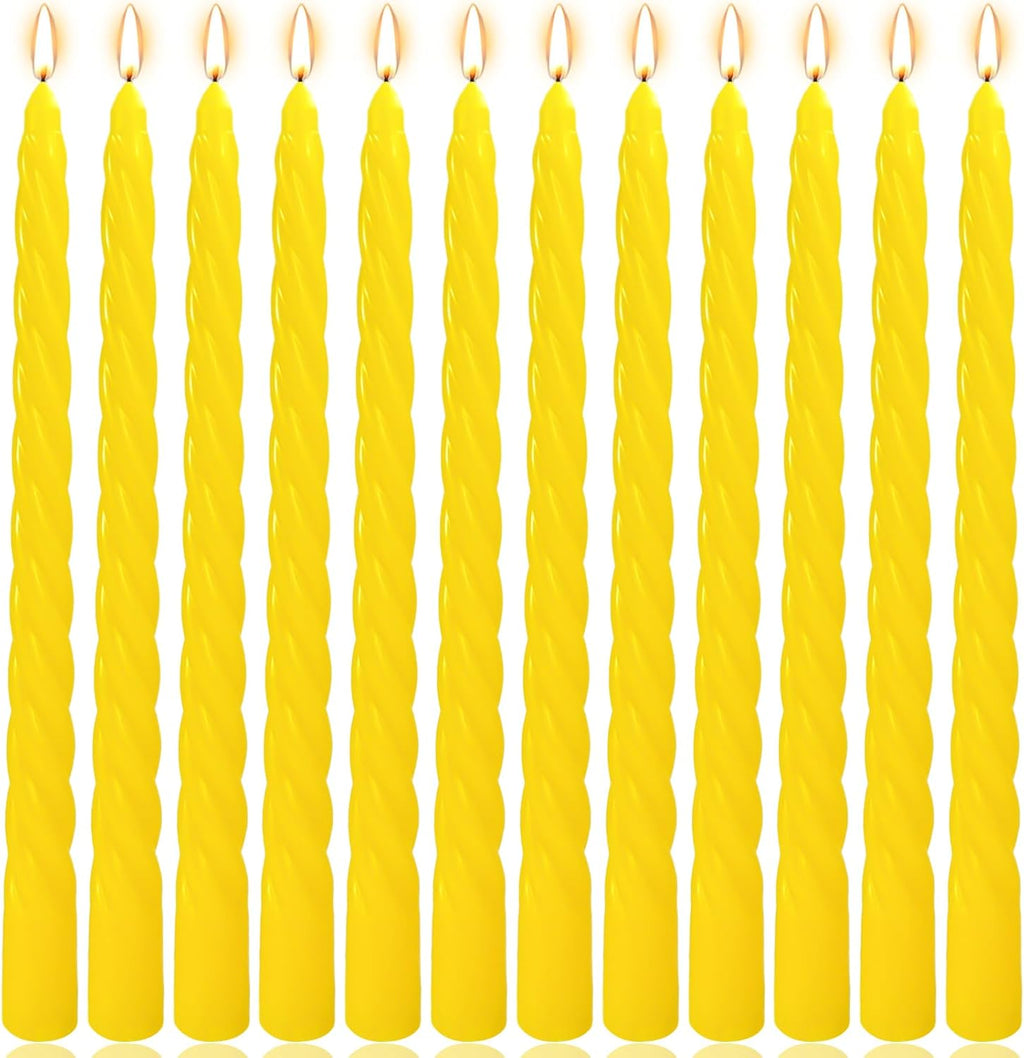 12 Pack 10 x 0.87 Inch Yellow Twisted Taper Candles Set