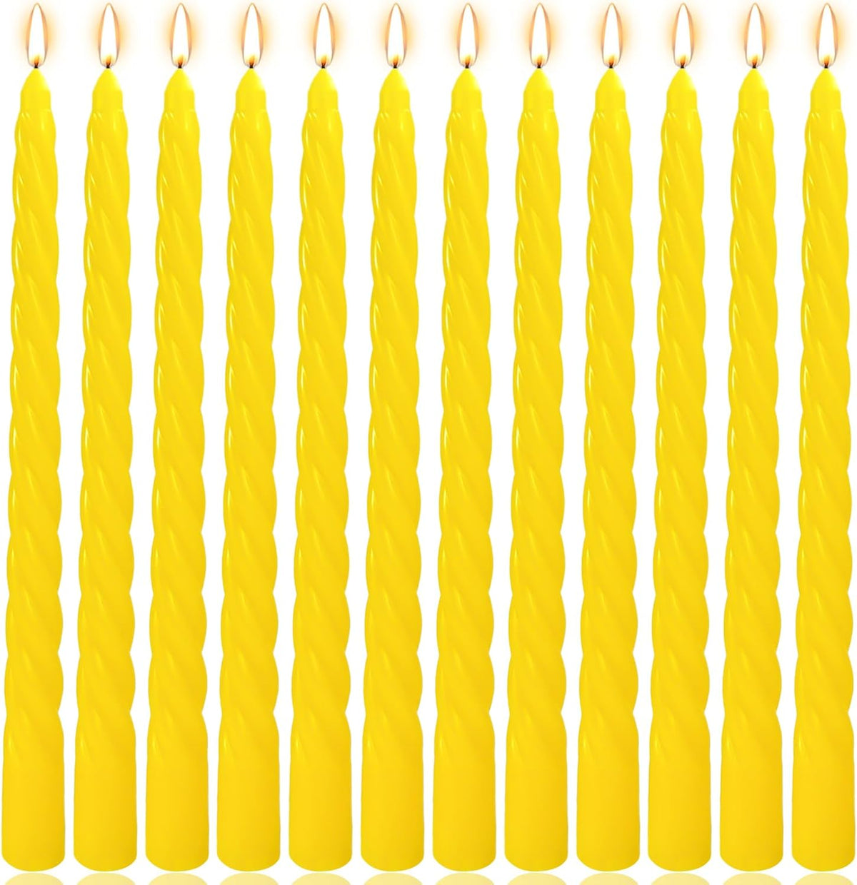 12 Pack 10 x 0.87 Inch Yellow Twisted Taper Candles Set