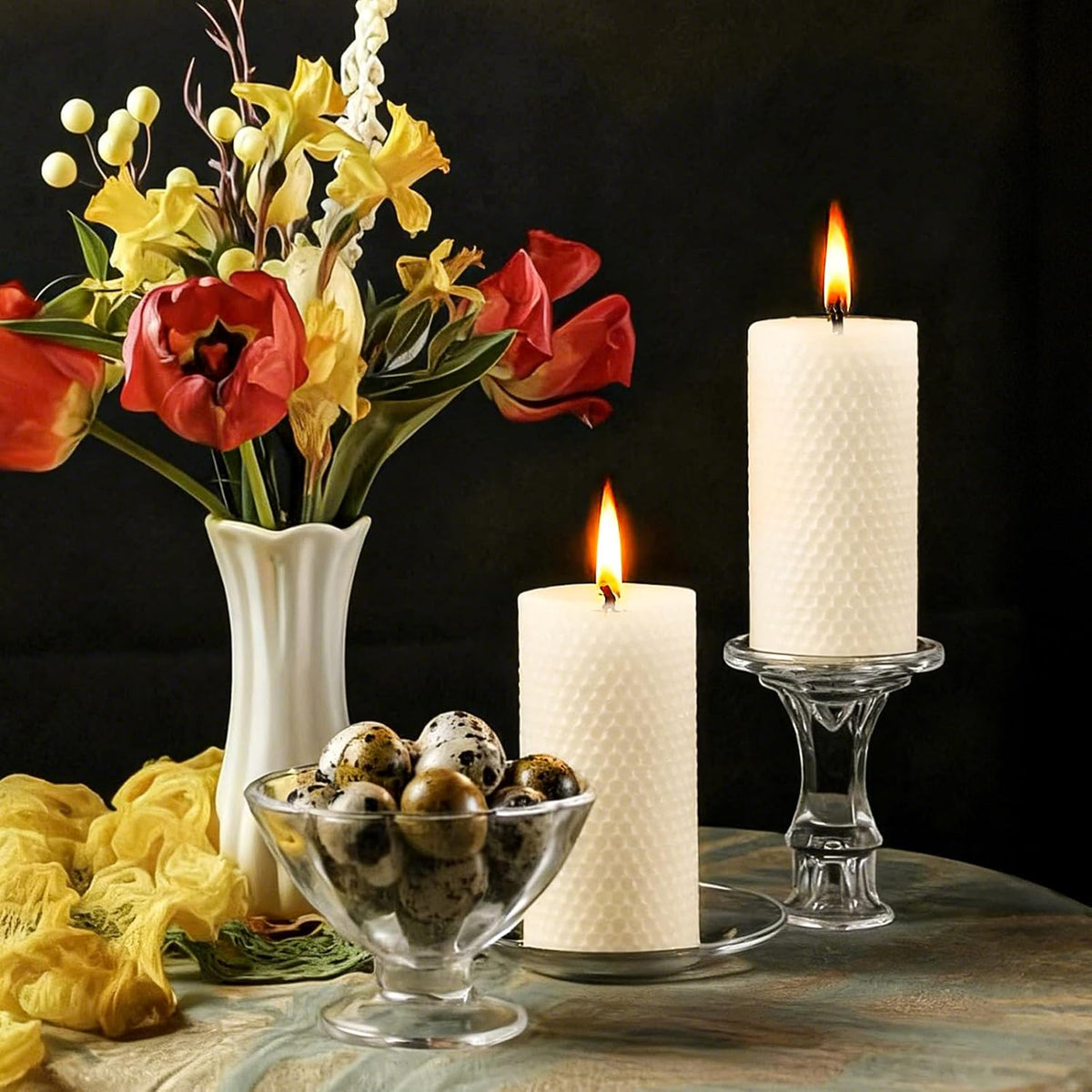 Beeswax Pillar Candles 3x6 Inch 4 Pack, Honeycomb Decor