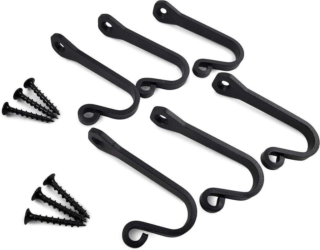 Heavy Duty Cast Iron Wall Hooks – Multi-Purpose hangers for Cast Iron Pots & Pans, Mugs, Towels, Coats, Hats, fireplace, Entryway & More – Rustic Farmhouse Craftsman Décor – Matte Black (6 Pack)