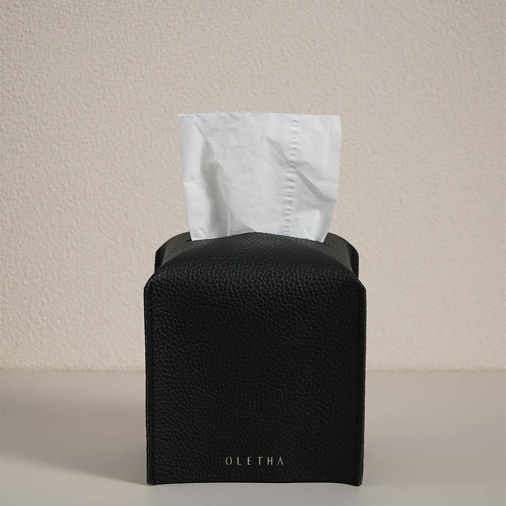 OLETHA Square Tissue Box Cover, Aesthetic Desk Decor, Black, 2 Pack