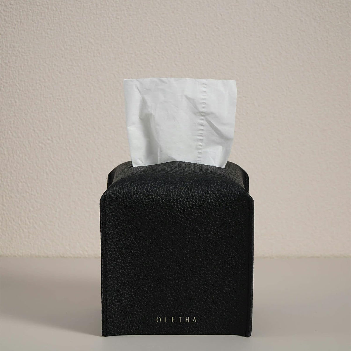 OLETHA Square Tissue Box Cover, Aesthetic Desk Decor, Black, 2 Pack