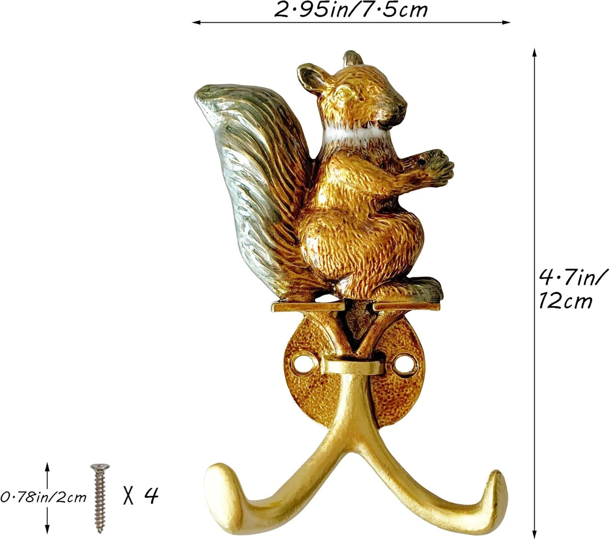 Vintage Squirrel Shaped Decorative Wall Hooks Rack Hangers for Hanging Clothes Coats Towels Keys Hats, 2 Pack Antique Metal Mounted Wall Hook