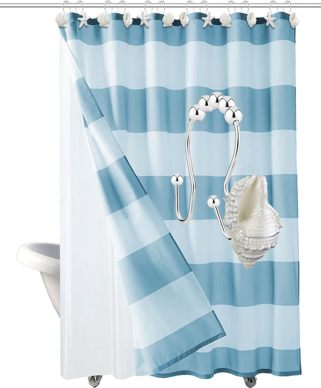 Shower Curtain Hooks Rings, 12PCS Pearl Shine Seashell Shower Rings, Anti Rust Decorative Double Glide Shower Hooks for Beach Bathroom, Baby Room, Bedroom, Living Room Décor