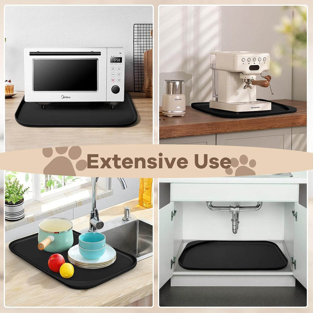 Smilool Silicone Pet Food Mat with Raised Edge for Food and Water Bowl, Dog Feeding Mats, Cat Food Trays for Floor Waterproof, Rubber Tray for Dogs and Cats, 19 x 12 x 0.7 Black