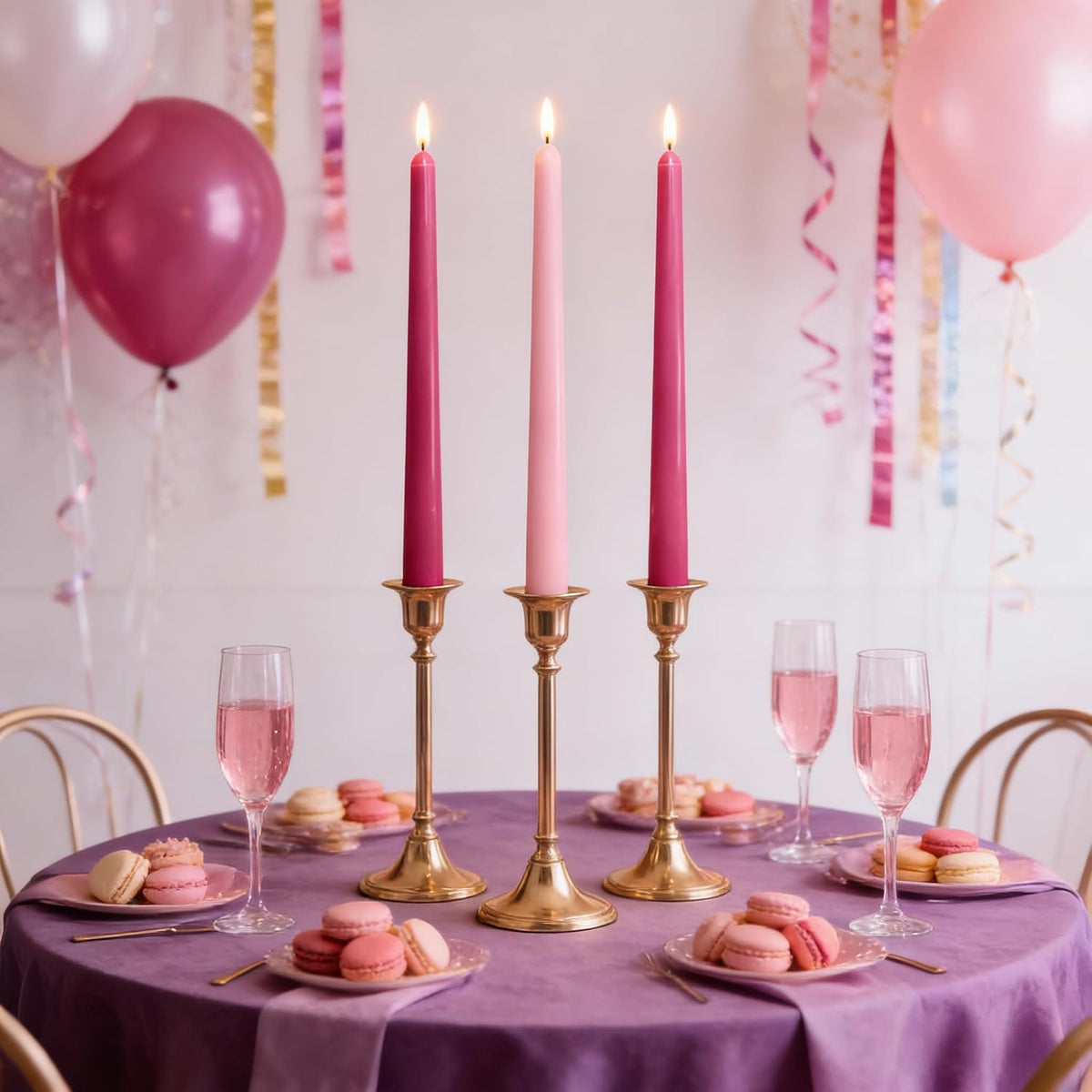 Gradient Hot-Pink Taper Candles for Wedding Valentine's Day