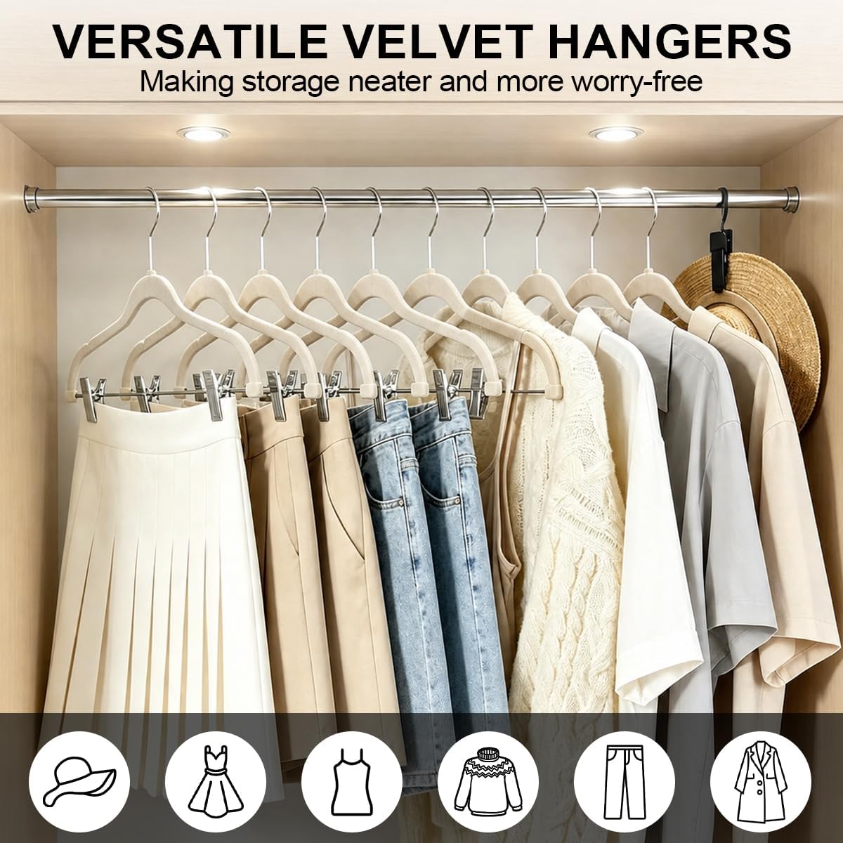 KISEER 15 Pack 16 Inch Velvet Clothes Hangers with Adjustable Clips, Heavy Duty Non Slip Space Saving Pants Skirt Hangers for Closet, Suit, Coat, Shorts, Dress (White)