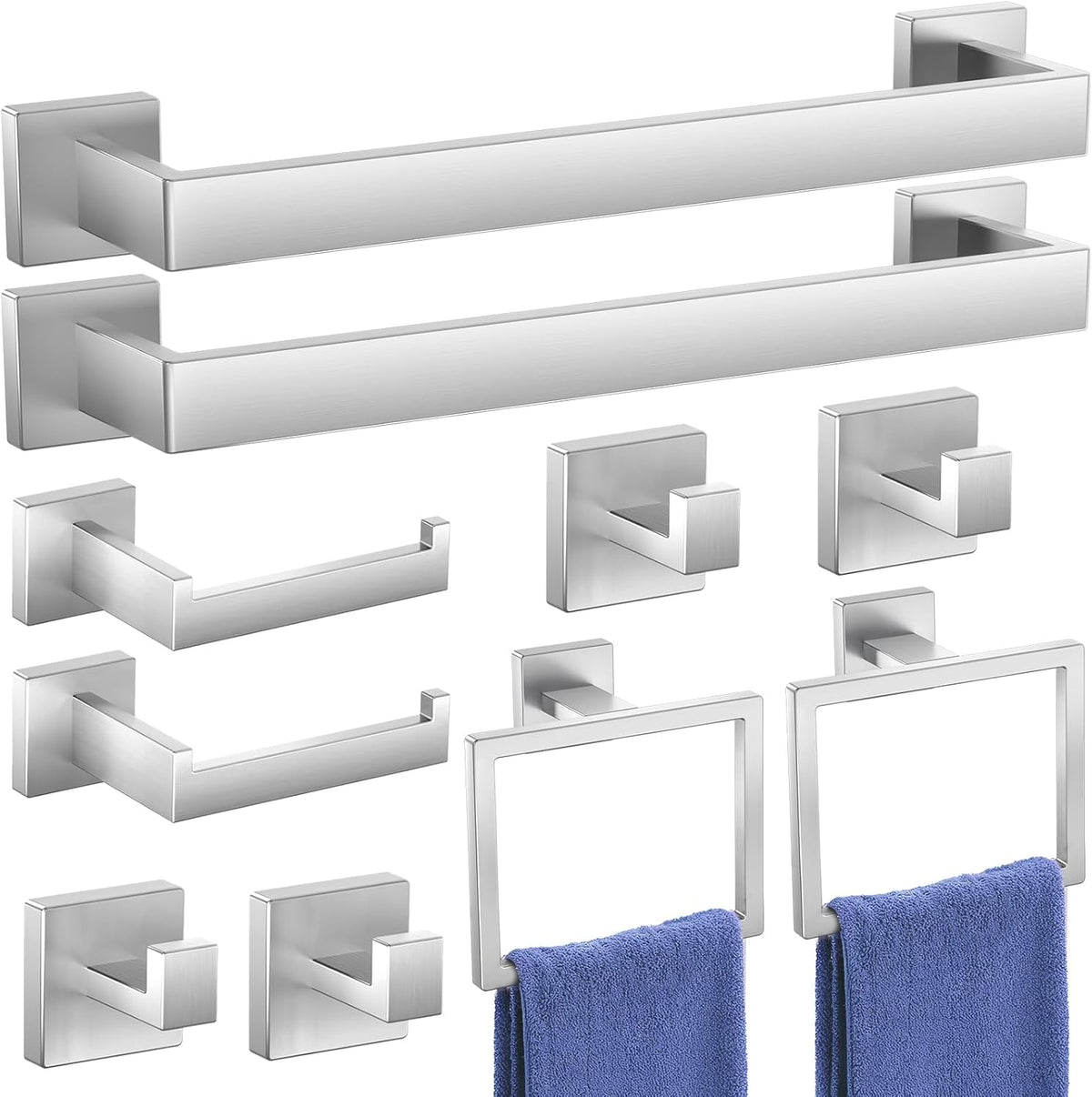 Bathroom Hardware Accessories Set: Bath Towel Bar Set, Towel Racks for Bathroom Wall Mounted, SUS304 Stainless Steel (Brushed Nickel, 10-Pieces)