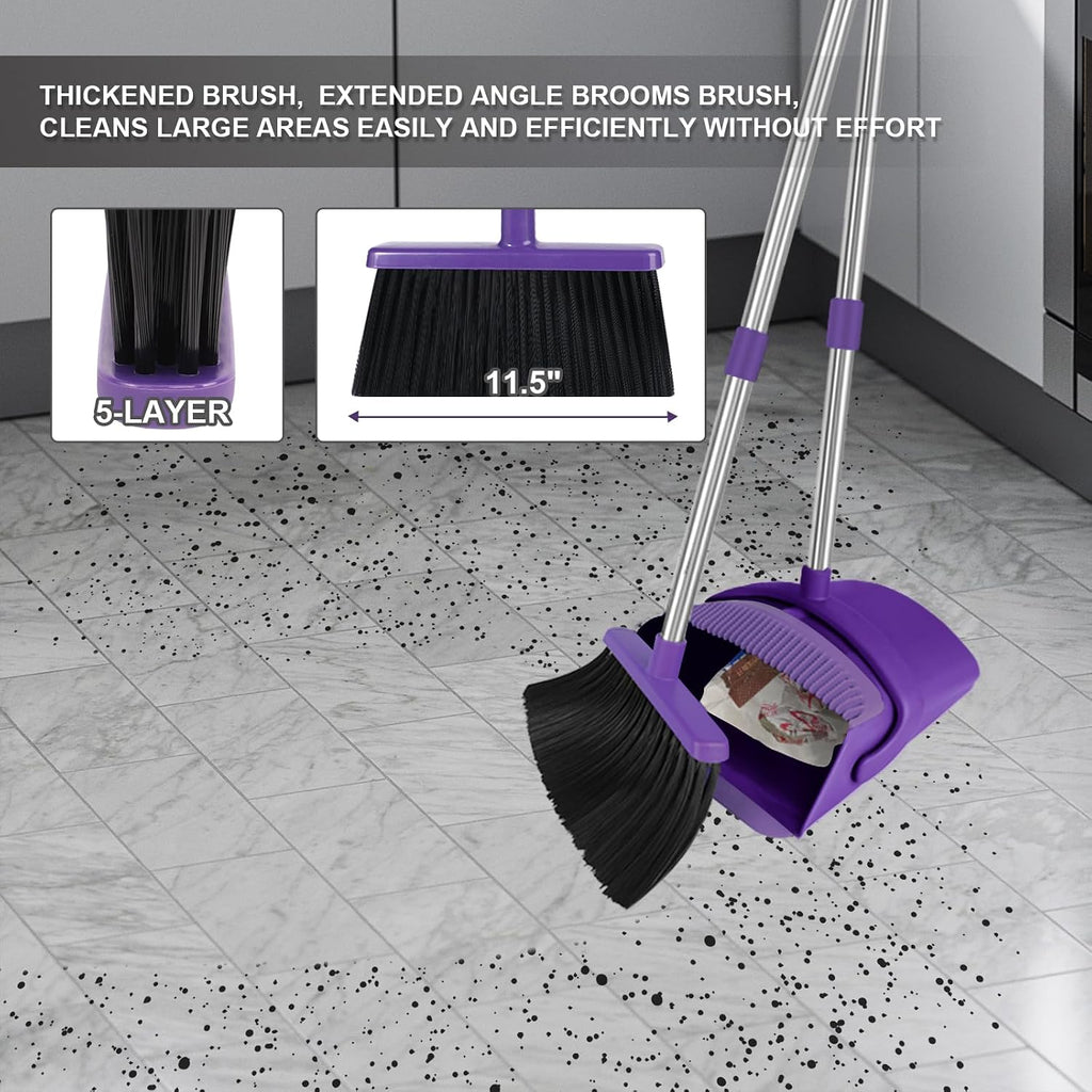 Purple Broom and Dustpan Combo Set, 51" Long Handle Broom