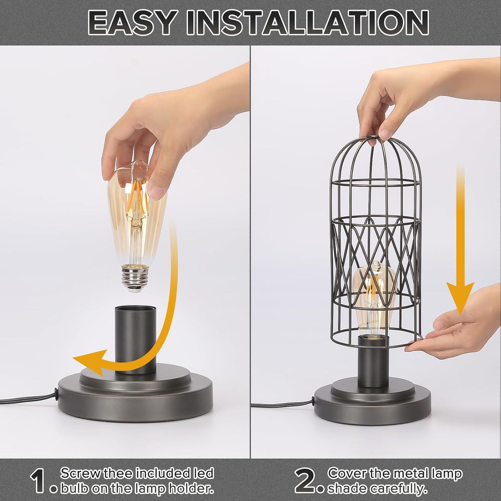 Small Touch Table Lamp, 3 Way Dimmable Industrial Nightstand Lamp, Gray