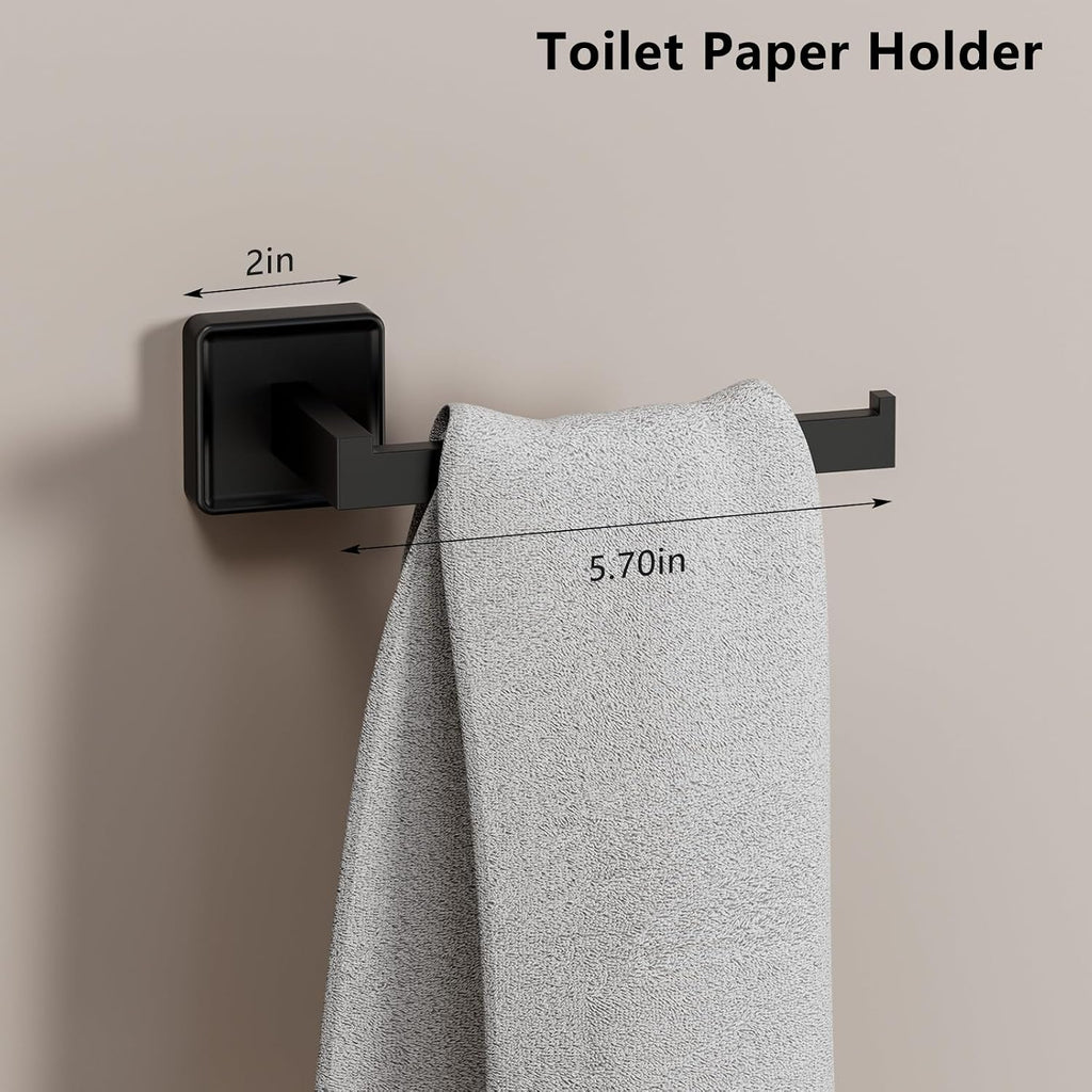 5-Pieces Matte Black Bathroom Hardware Accessories Set, SUS304 Stainless Steel Bath Towel Bar Set, 15.6 Inch Bath Towel Bar Set，Towel Racks for Bathroom Wall Mounted.