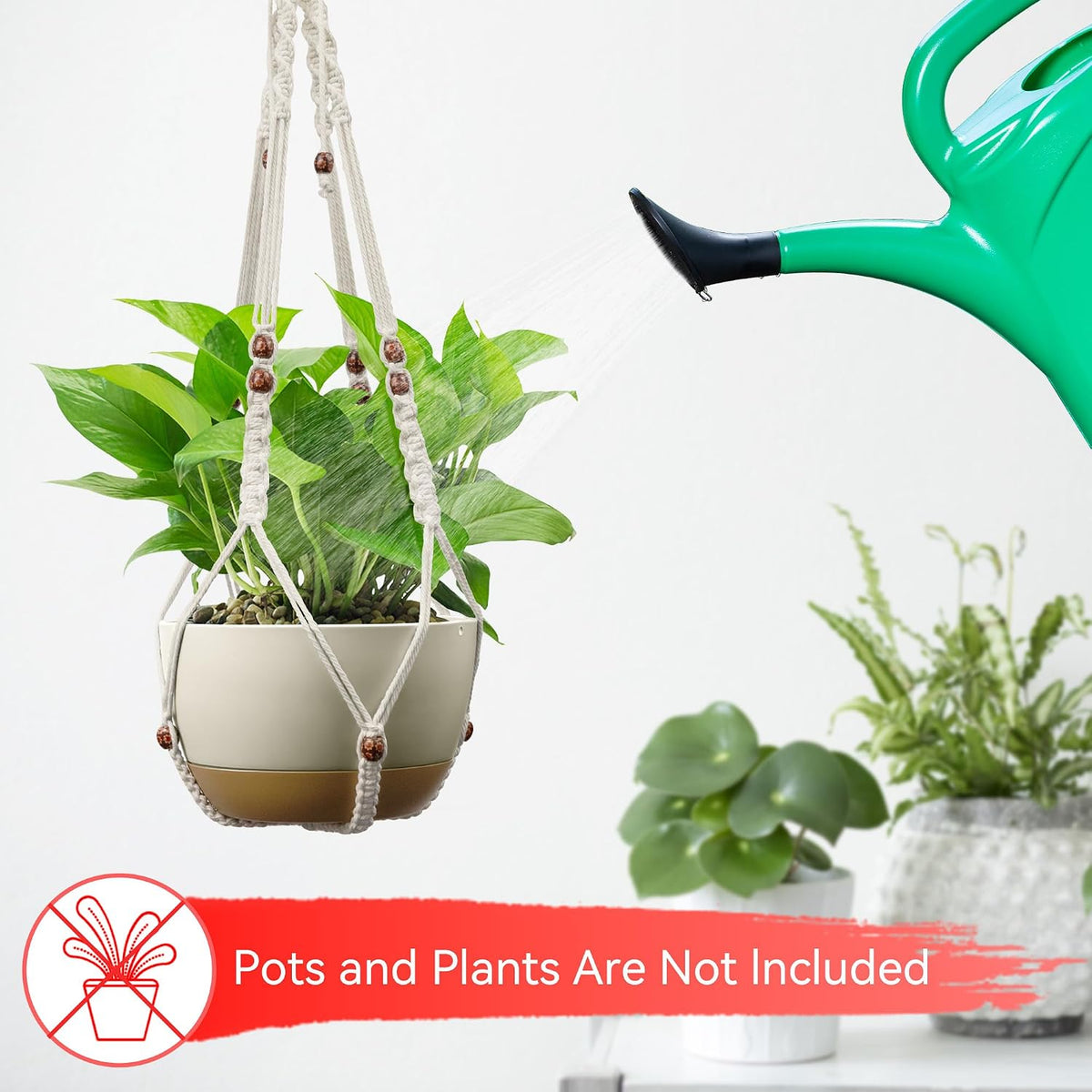 USLAI Macrame Plant Hanger, Fits 4 to 15 Inch Pots, 35 Inch, White, 2 Pack