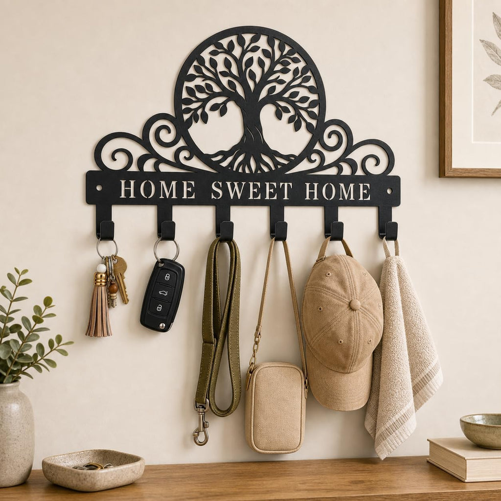 Personalized Tree of Life Key Holder Wall Mount, Metal Key Hooks Decor