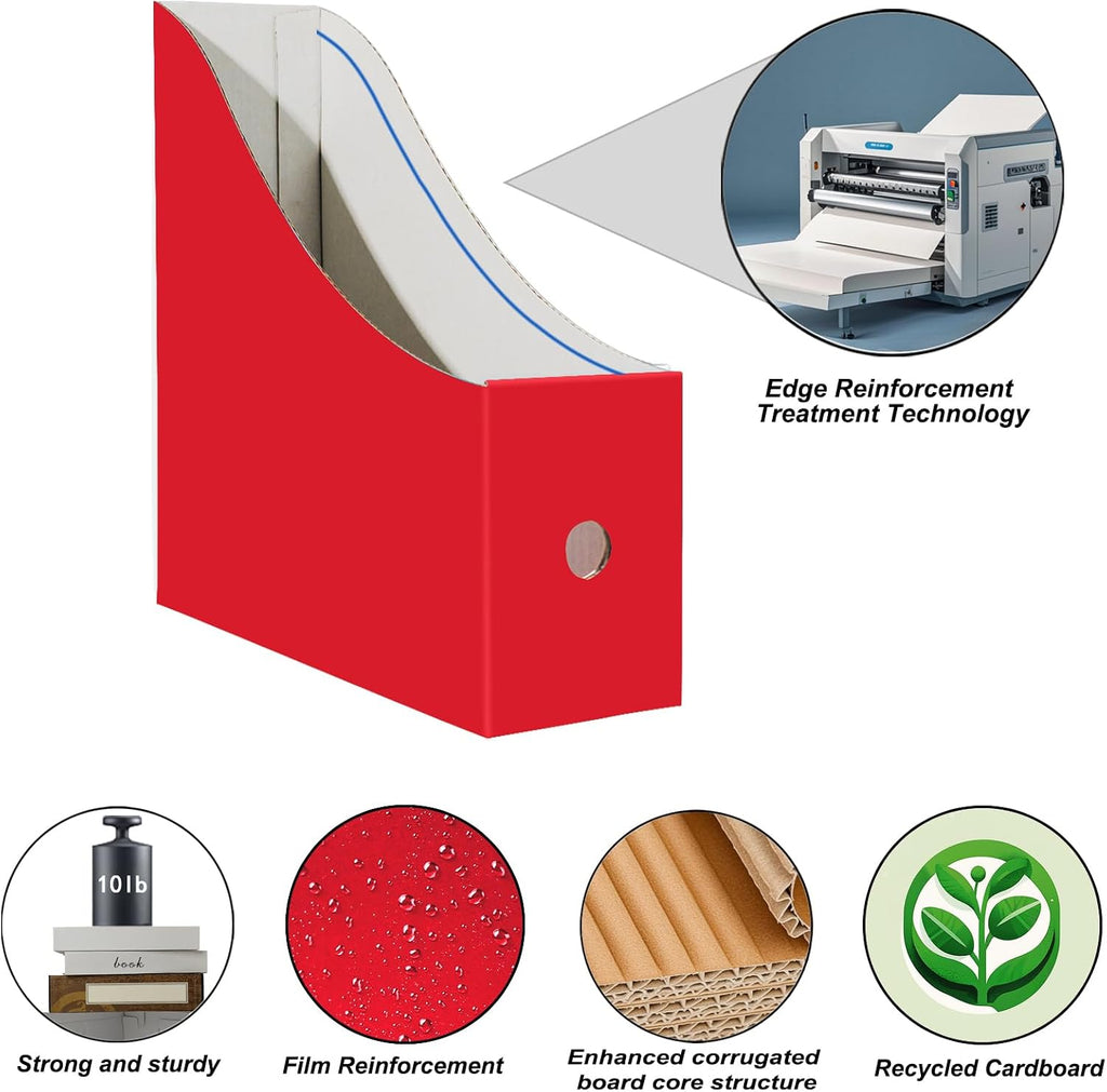 Limitliho 2 Pack Red Cardboard Magazine File Holder for Desk or Shelves