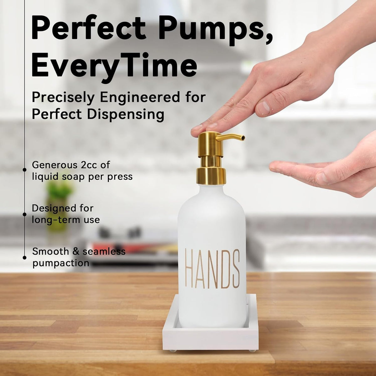 Soap Dispenser Set, Contains Hand Soap Dispenser and Dish Soap Dispenser for Kitchen， Glass Soap Dispenser with Stainless Steel Pump，for Luxury Gold Kitchen Counter Decor，（White）