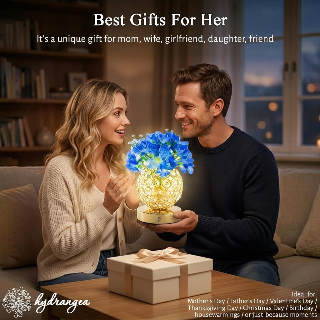 Flower Table Lamp, 16 Color Changing Hydrangea Crystal Night Light with Remote, Touch Dimming Artificial Flower Light, Romantic Flower Decoration Gifts for Girl Women Mom (Blue-Hydrangea)
