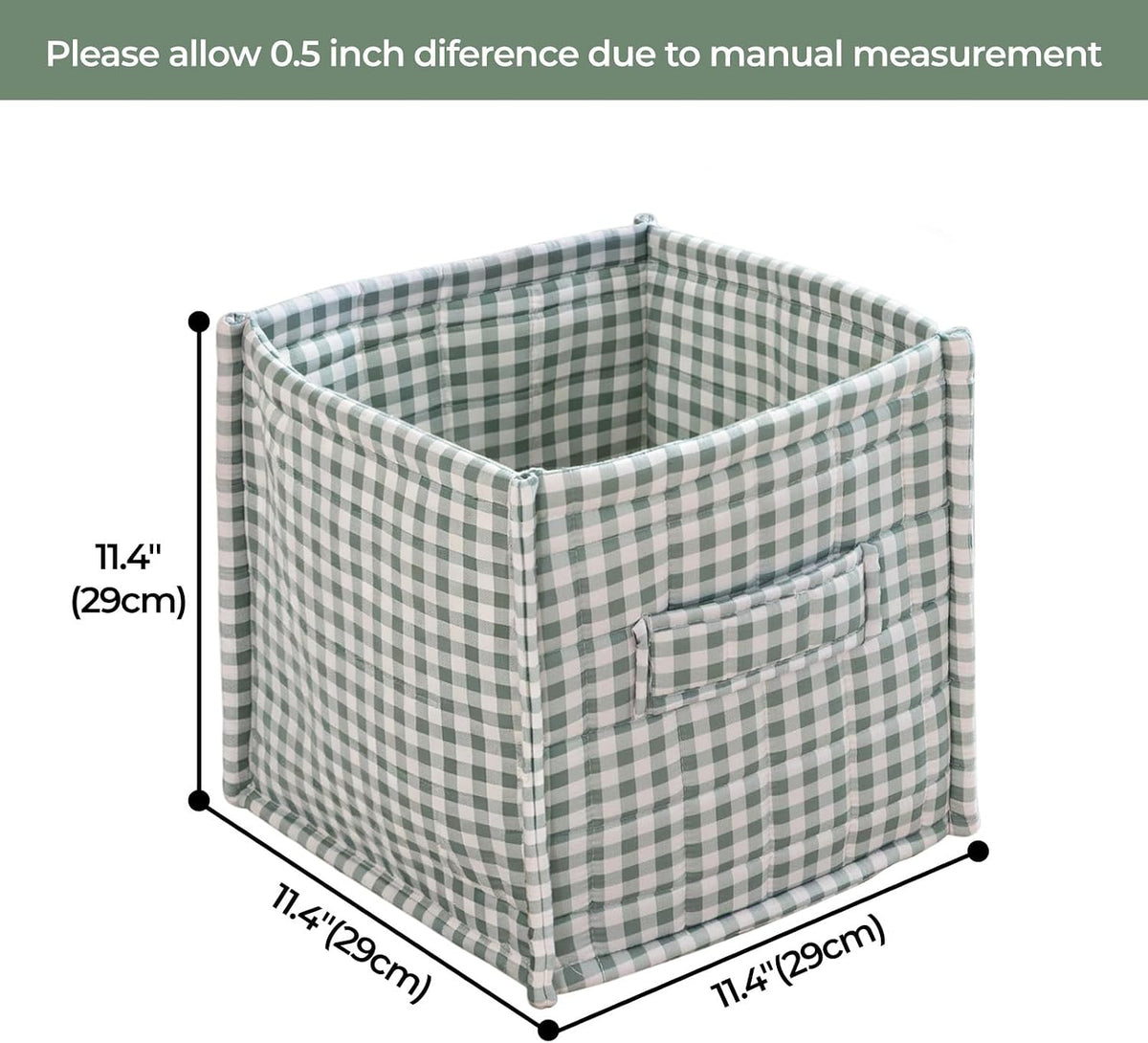 vctops Green Gingham Storage Cubes Organizer, 11.4 Inch 3 Pack Collapsible Fabric Storage Bins with Handles for Organization, Closet, Shelves, Offices, Toys (Green,11.4"x11.4"x11.4")