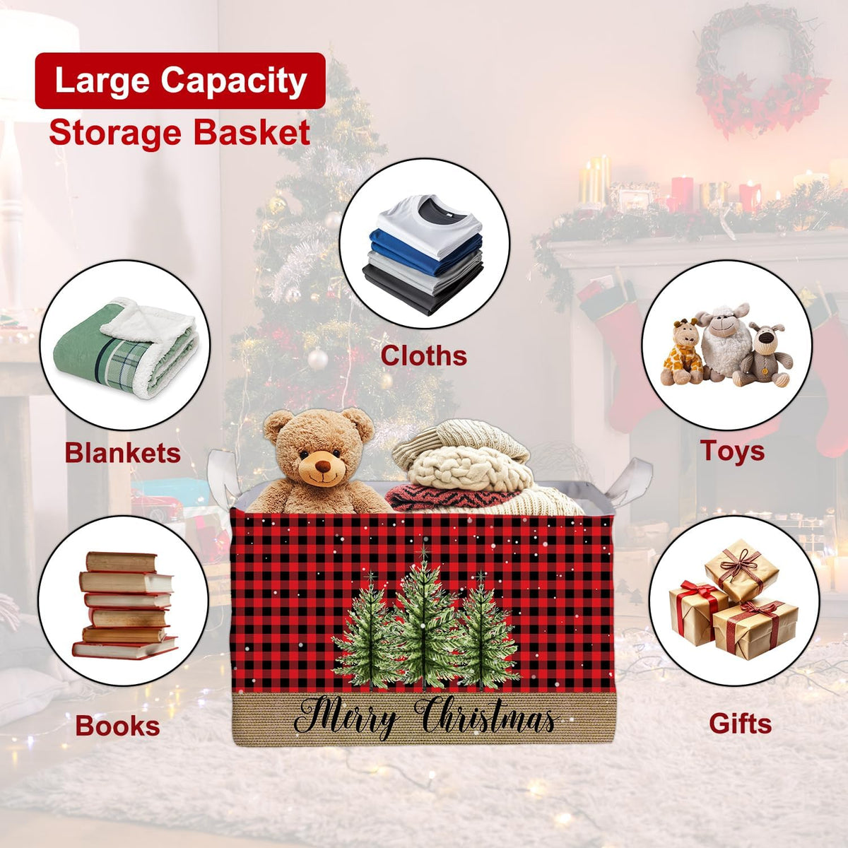 Merry Christmas HOLA Storage Basket, Snowman Waterproof Storage Box, Toy and Clothes Storage Box for Boys and Girls, Santa Christmas Gifts for Nursery, Christmas Winter Party Decoration Storage Cube