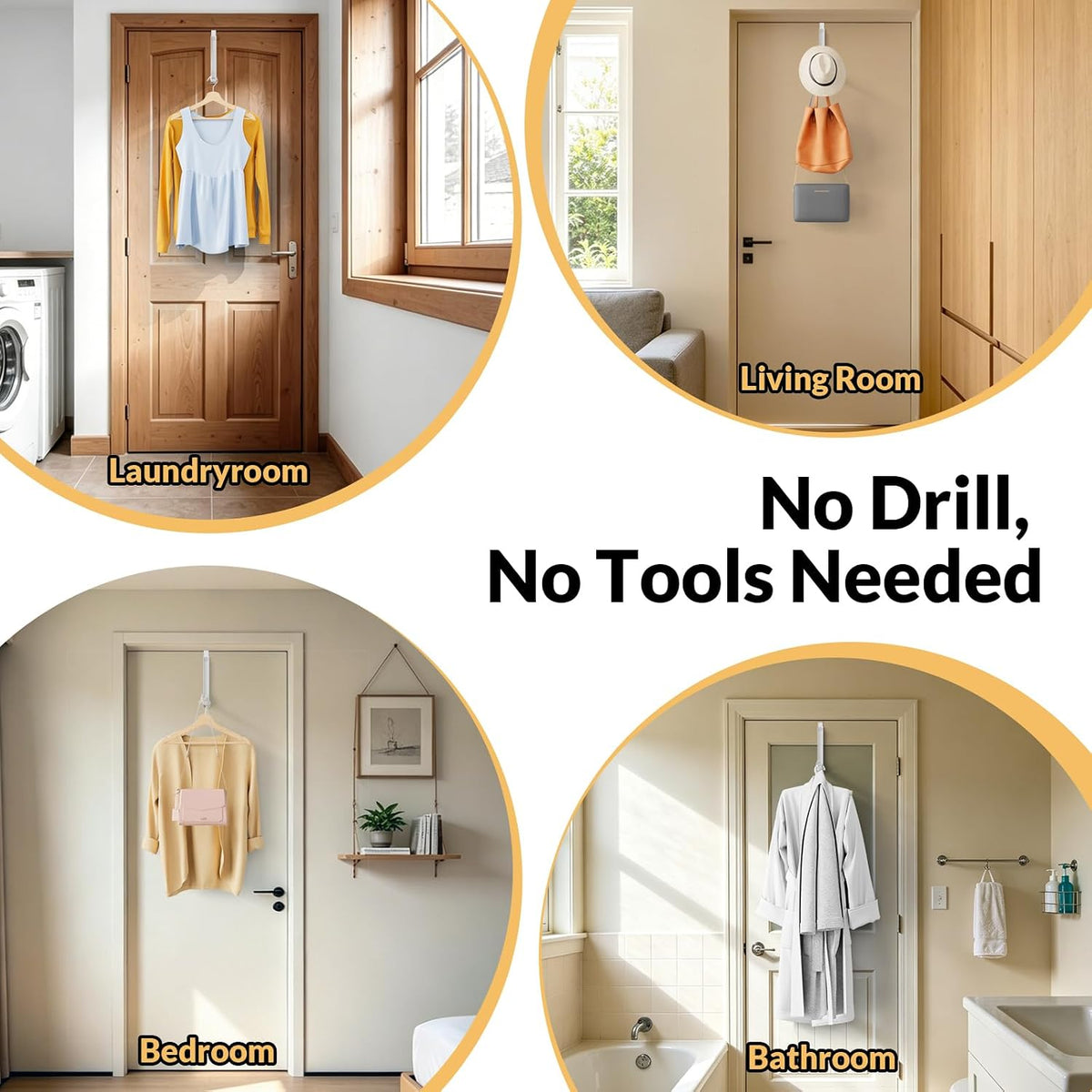 Over The Door Hooks, Foldable Clothes Drying Rack with 10 Hanging Slots, Space Saving Metal Door Organizer for Laundry, Closet Storage, Bedroom & Bathroom, Fits Doors Up to 1.8" Thick