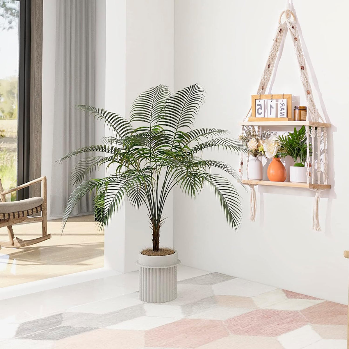 TENEWEE Boho Wall Hanging Shelves Macrame Floating Plant Photos Wood Shelf for Bedroom Living Room Apartment Decor