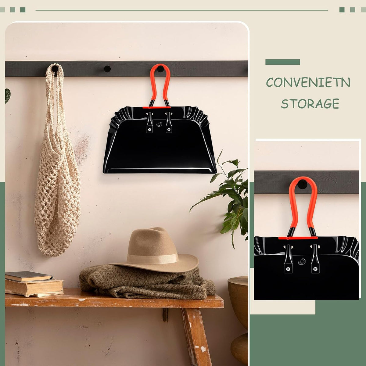 2 Metal Dustpans with Hand Brush, 17 Inch Heavy Duty Cleaning Set, Black