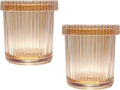 Bathroom Organizers and Storage, 2 Pack Glass Qtip Holder Canisters with Lids, Crystal Clear Apothecary Jars for Cotton Balls, Swabs, Floss, Candy & Makeup Pads (Amber)