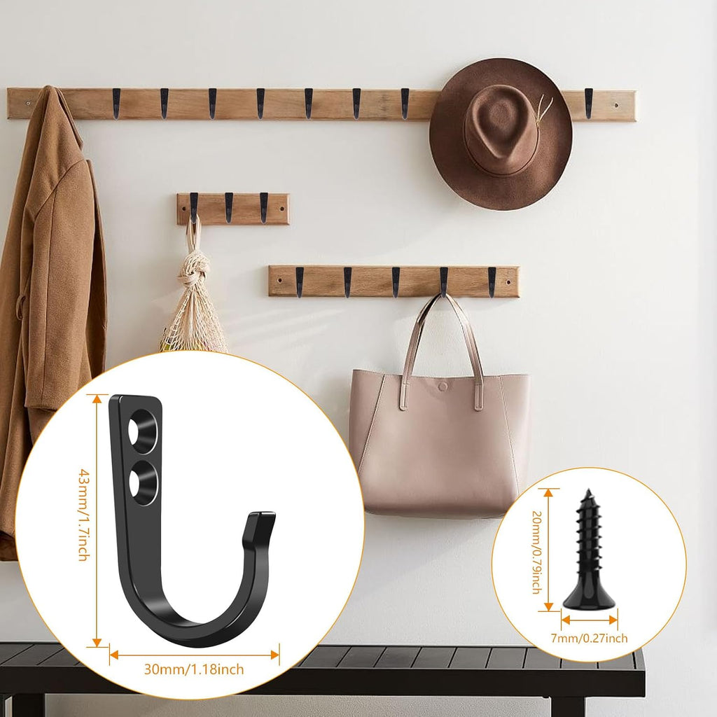12 Pcs Metal Wall Hooks, Coat Hook, Hooks for Hanging，Suitable for Towels, Hats, Jackets, Backpacks, Keys, Coffee Mugs (Black)