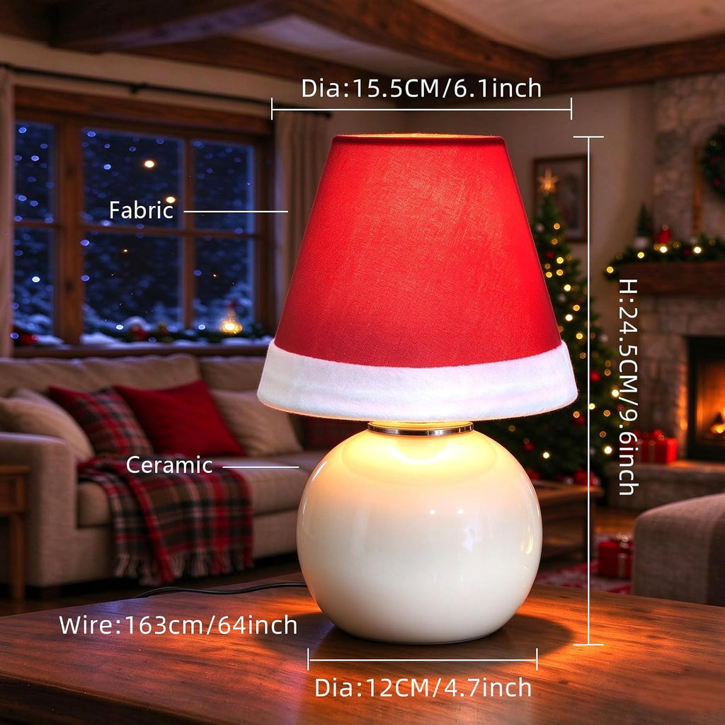 Red Christmas Hat Cute Modern Bedside Nightstand Ceramic Table Lamp Bed