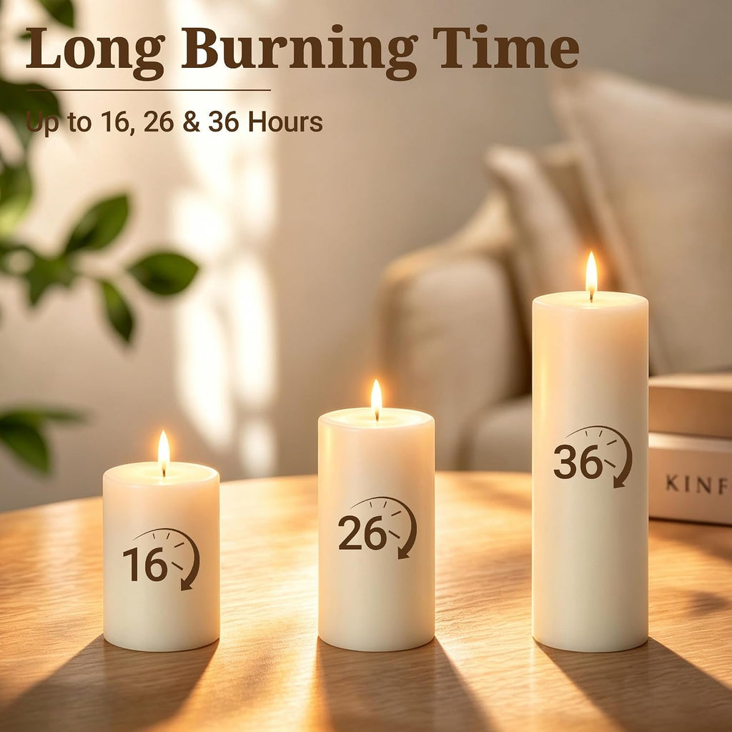 18Pcs Ivory Pillar Candles Bulk, Unscented Dripless Wax Candle Set