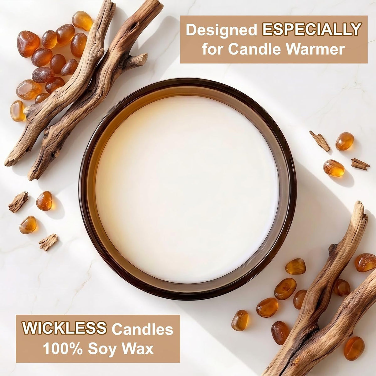 VOHO Amber Wood Wickless Candles for Candle Warmer Lamp, 9oz Scented Candle
